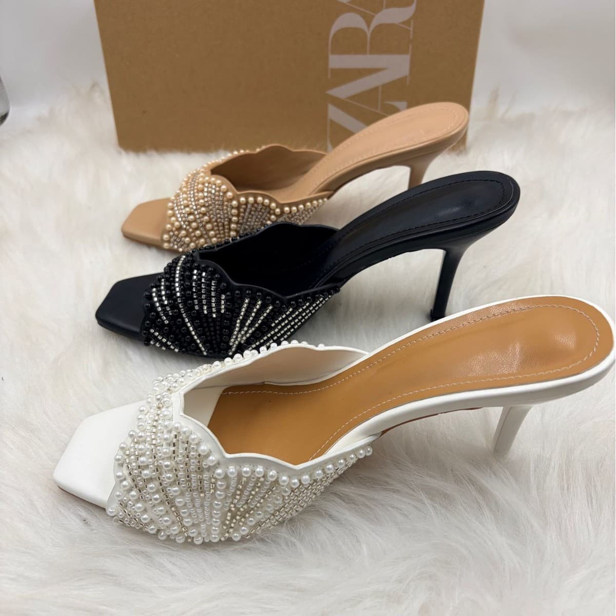 ZA2026 new style flip-flops women's shoes with rhinestone bows and embroidered beads, fashionable and versatile, European and American women's high heels and stiletto heels