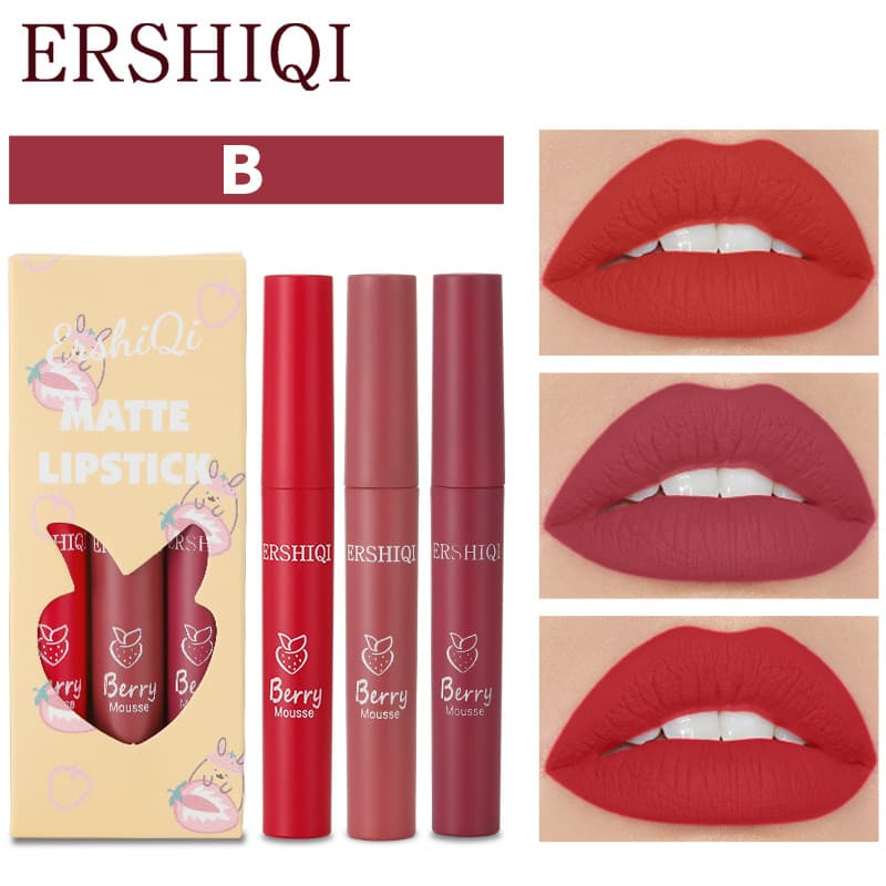 Cross-border Exclusive Best-selling ErshiQi Matte Liquid Lipstick, Long-lasting Non-fading Non-stick Cup, 3 Pieces or Single Piece