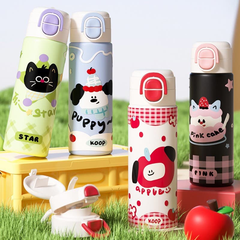 One Lid Dual Drink 316 Straw Thermos Cartoon Internet Celebrity Home Portable Outdoor Stainless Steel Water Bottle