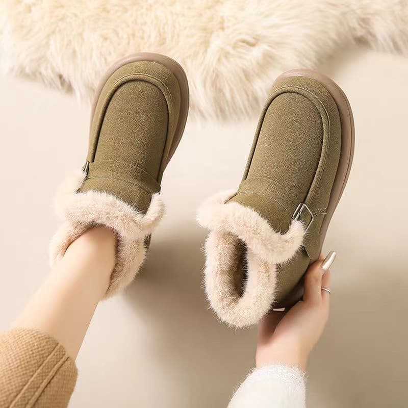 Korean Version Women's Snow Boots, Winter 2024 New Style, Plush Lined Extra Thick Large Cotton Boots, Warm Flat Soft Sole Women's Cotton Shoes