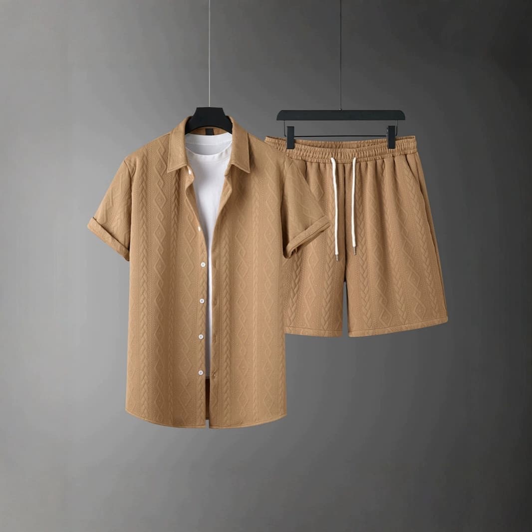 New Men's Casual Set for Cross-Border Trade, Fashion Brand Loose Fit Short Sleeve Shirt and Shorts Two-Piece Set