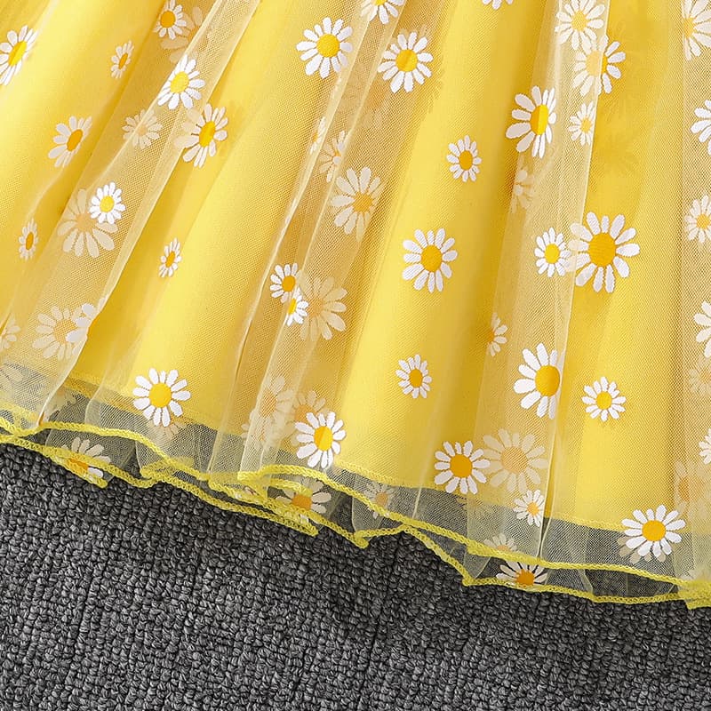 2026 Spring/Summer New Girls Fashionable Sleeveless Ruffle Daisy Floral Waist Princess Dress
