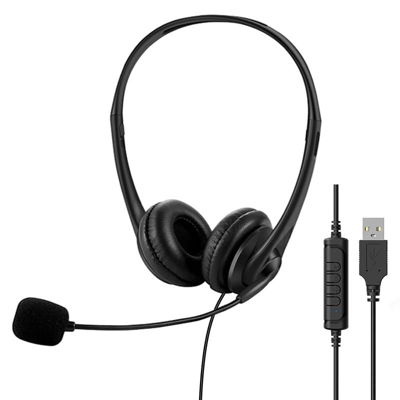 USB Gaming Headset for PC, Wired Over-Ear Headphones with Microphone, Compatible with Phones and Computers