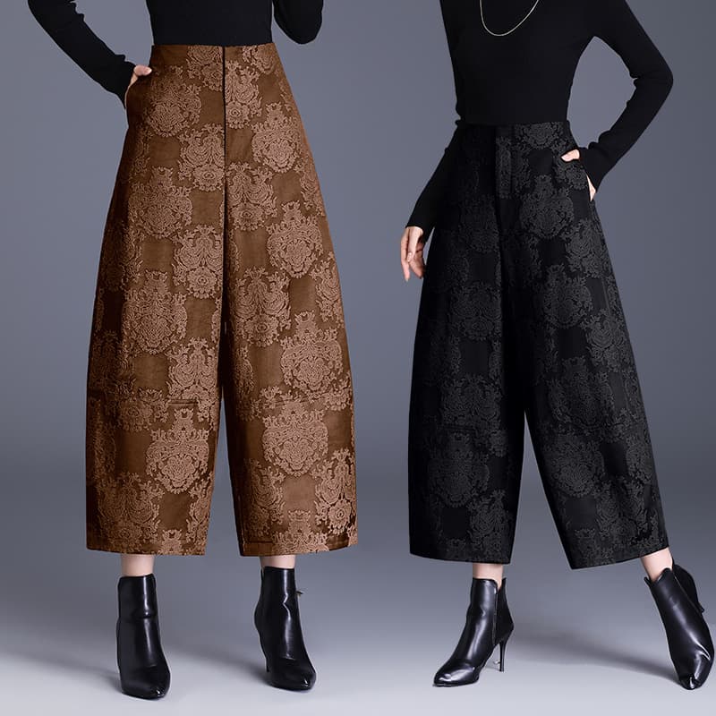 2025 Autumn New Chinese-Style Jacquard Plus Size Versatile Embossed Jacquard Pants Loose Harem Pants Casual Long Pants