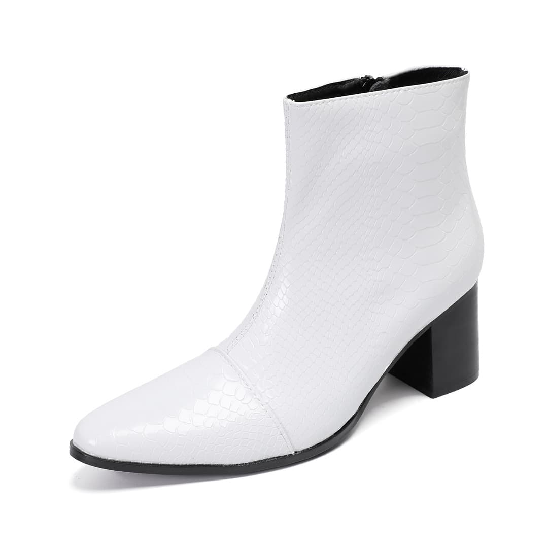 European and American Runway Style Short Leather Boots, White Chelsea Boots for Men, Genuine Leather Pointed Toe British High-Top Martin Boots for Men
