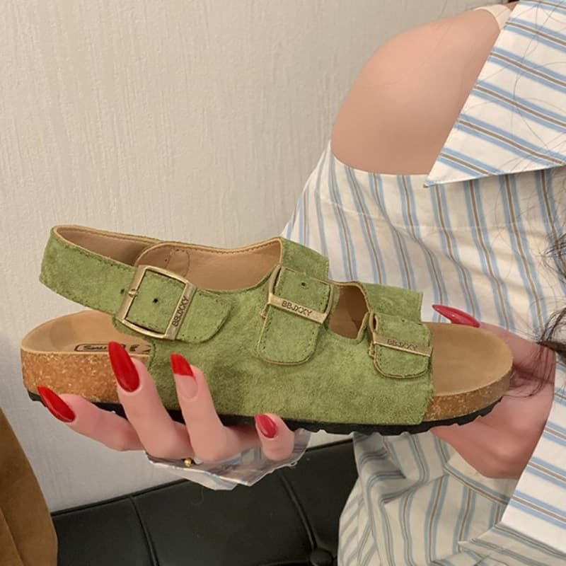 Leather Version~ Cork Thick Sole Sandals Women 2025 Summer New Style Outdoor Roman Slide Sandals Women Fashion
