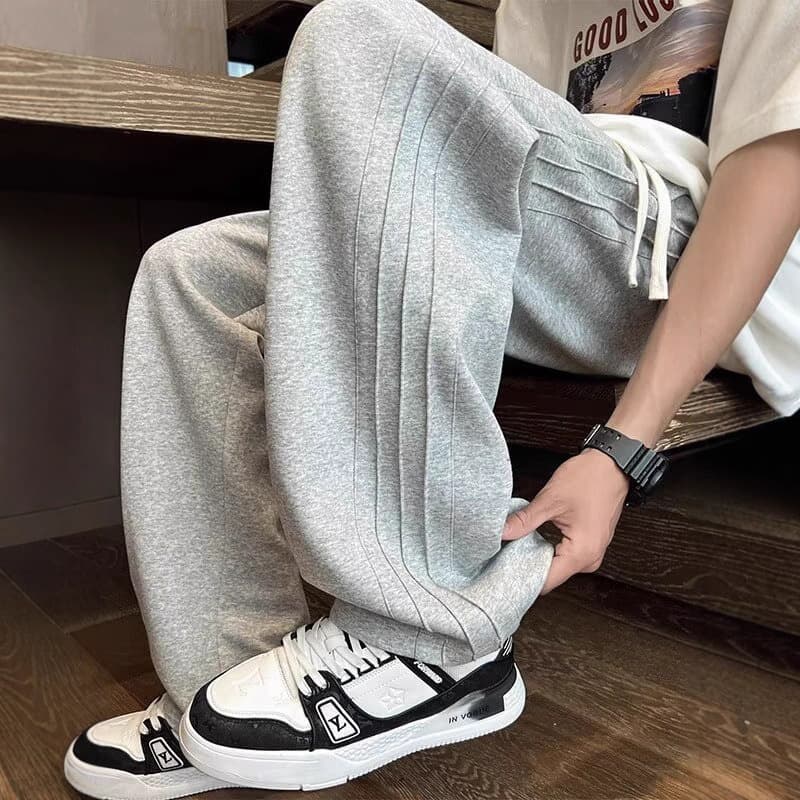 Plus Size 8XL Up to 300 lbs Versatile Sports Sweatpants for Men Spring 2025 Retro Gray Casual Trousers with Draping Effect