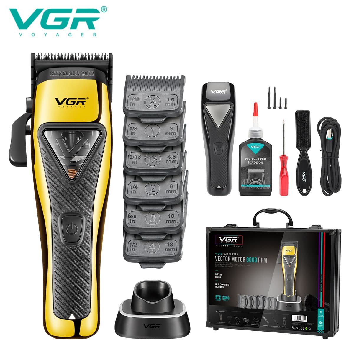 VGR015 cross-border electric hair clipper professional salon hair salon men's hair clipper set with base magnetic levitation gift box