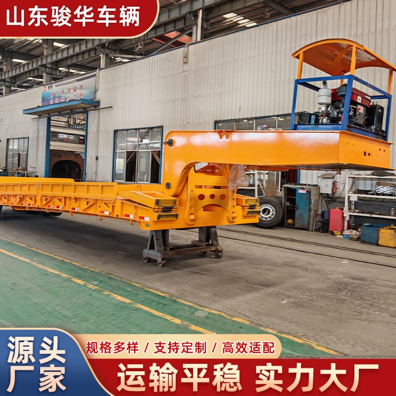 Processing low-flatbed excavator semi-trailers, low-flatbed container trucks, three-line six-axle low-flatbed transport vehicles