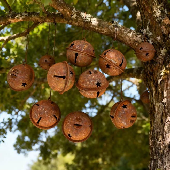 Vintage Rusted Bell Ornament - 1.57-Inch Large Retro Star Hole Bell with Cross Star Pattern Design