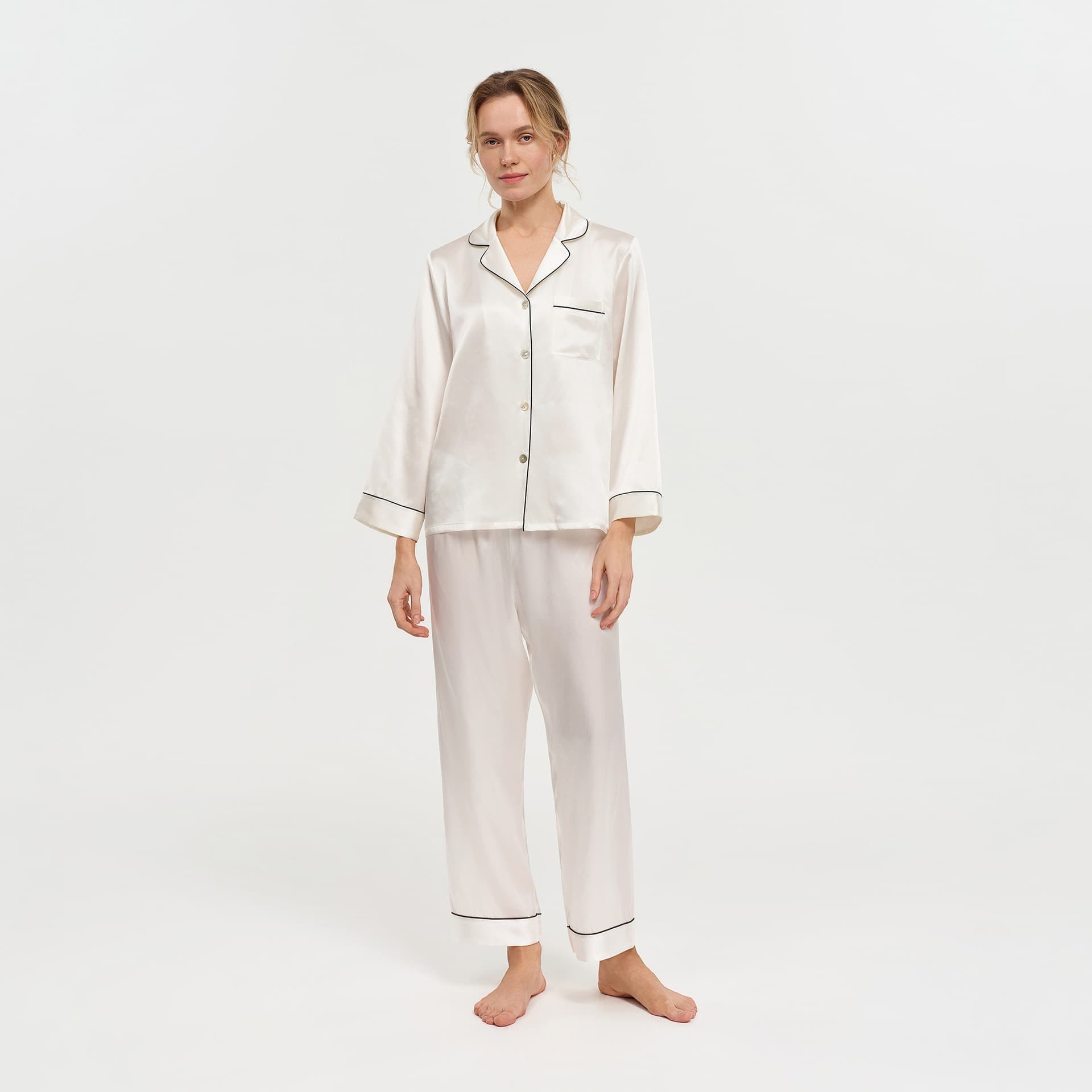 [Custom] Women's Silk Pajama Set Long-Sleeve Long Pants Premium Silk 100% Mulberry Silk Cross-Border Loungewear