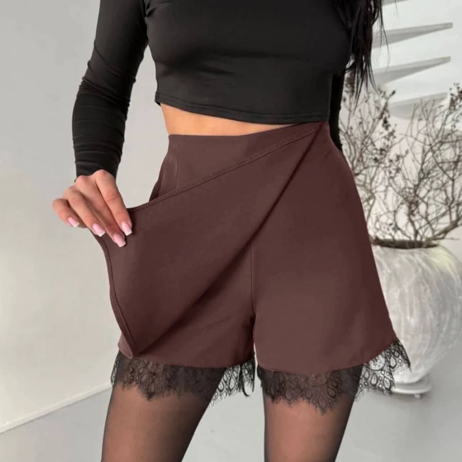 Cross-border High-waist Lace Skirt Shorts Women 2026 Autumn/Winter New Premium Sense Patchwork Wide-leg Shorts Export Casual Women's Wear