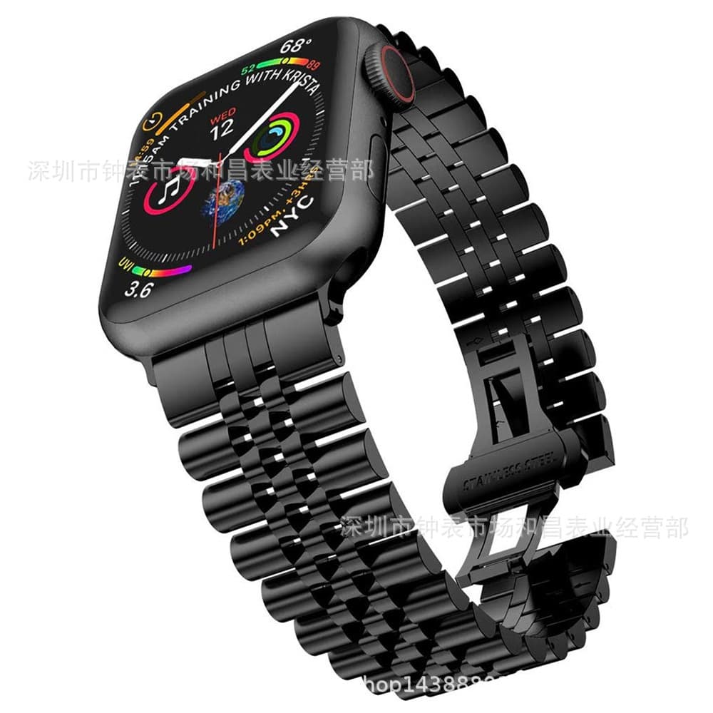 Stainless Steel Butterfly Clasp Five-Link Solid Steel Band Replacement for Apple Watch 9, iWatch 8/7