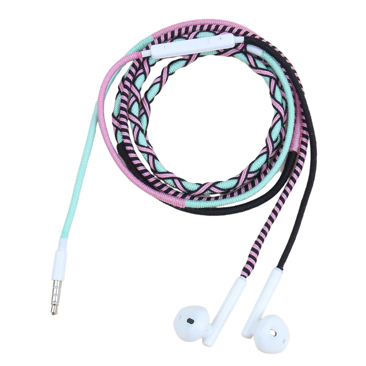 Woven Macaron In-Ear Wired Earphones for Apple iPhone and Android P4S Communication Device with Microphone Straight Plug Type