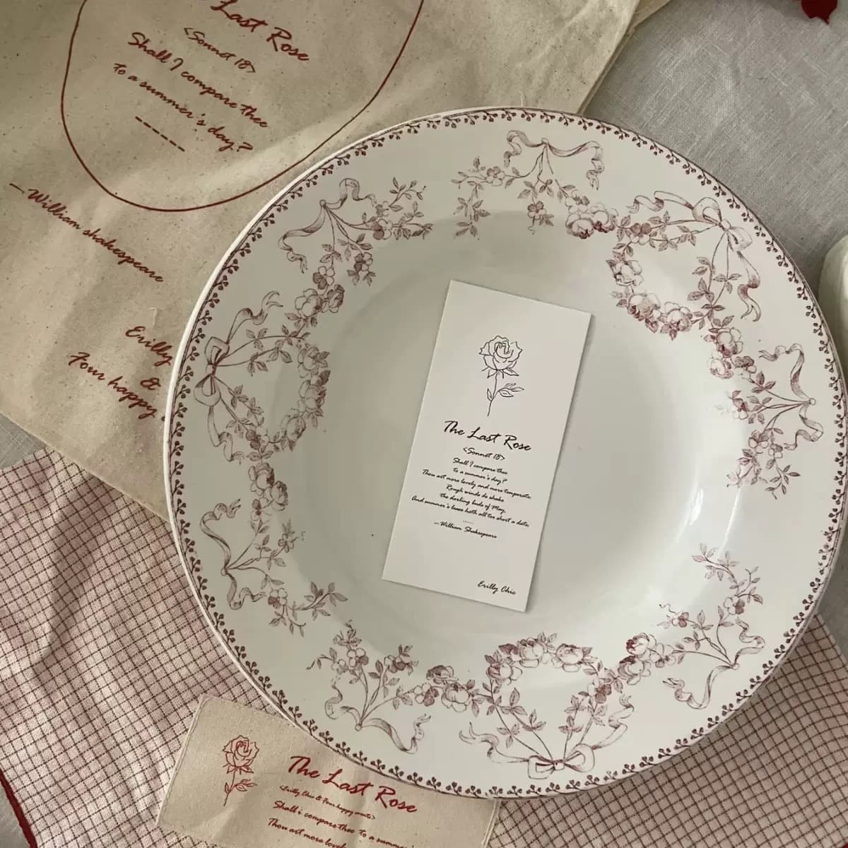 French Vintage Pink Bow Set Ceramic Vintage Style Breakfast Dessert Plate Cake Plate Wholesale