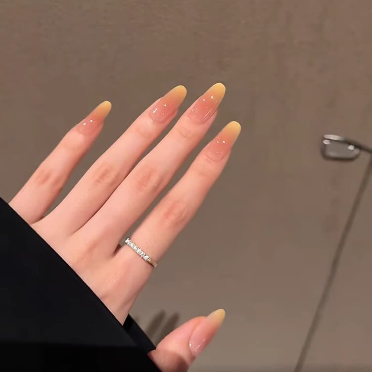 Yang Zhi Ganlu Nail Art Handmade Finished Gradient Show White Sunset Orange Temperament Long-Lasting Reusable Fake Nail Stickers