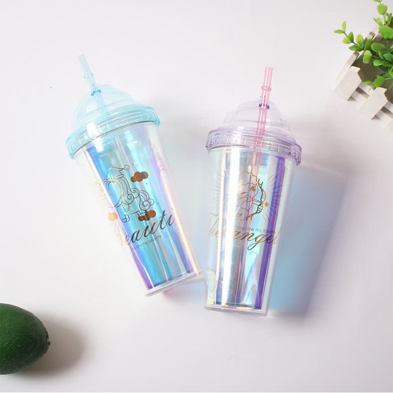 Summer Ice Cup, Cold Drink Cup with Straw, Trendy Insulated Cup for Iced Beverages, Ice Cream Cup, Cute Creative Water Cup for Men and Women