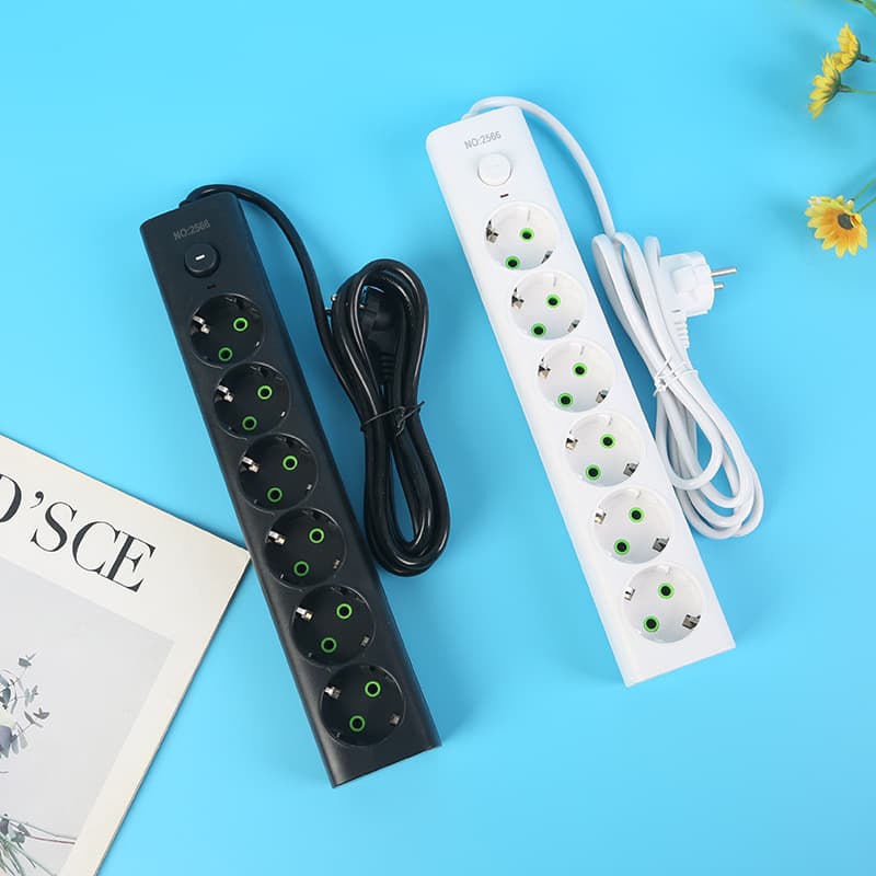 European Standard Socket Strip 6 Outlets 12 Sockets Black White Bag Packaging White Shell White Wire Black Shell Black Wire