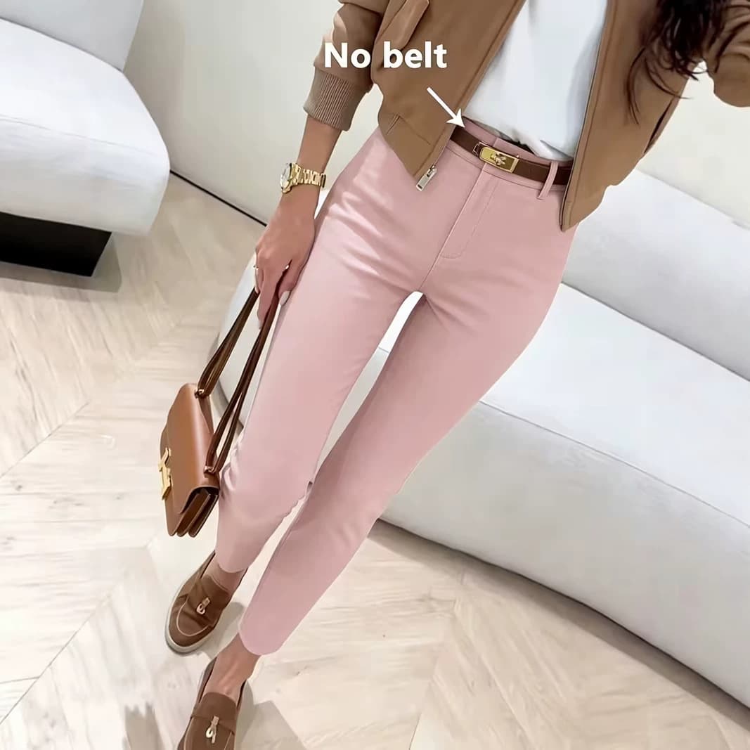 European and American cross-border foreign trade women's elegant simple casual solid color elastic slim straight pants small leggings trousers