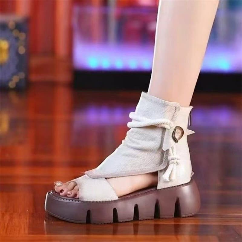 Women's Hollow Breathable Roman Sandals New Fashionable Versatile High Thick Sole Wedge Platform Beach Shoes