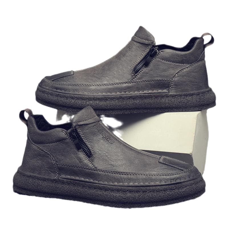 Slip-On Chelsea Leather Boots for Men, British Retro Mid-Top Leather Shoes, Autumn Waterproof Motorcycle Martin Boots