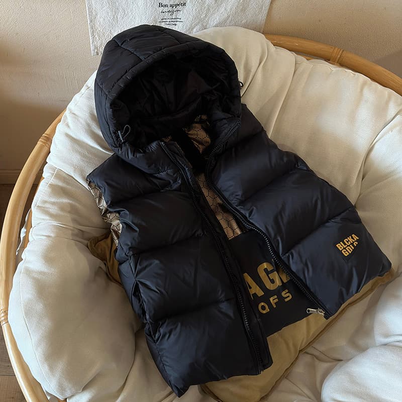 Winter Children's Down Vest Warm Older Children White Duck Down Black Gold Down Vest Boys' and Girls' Hooded Outer Wear