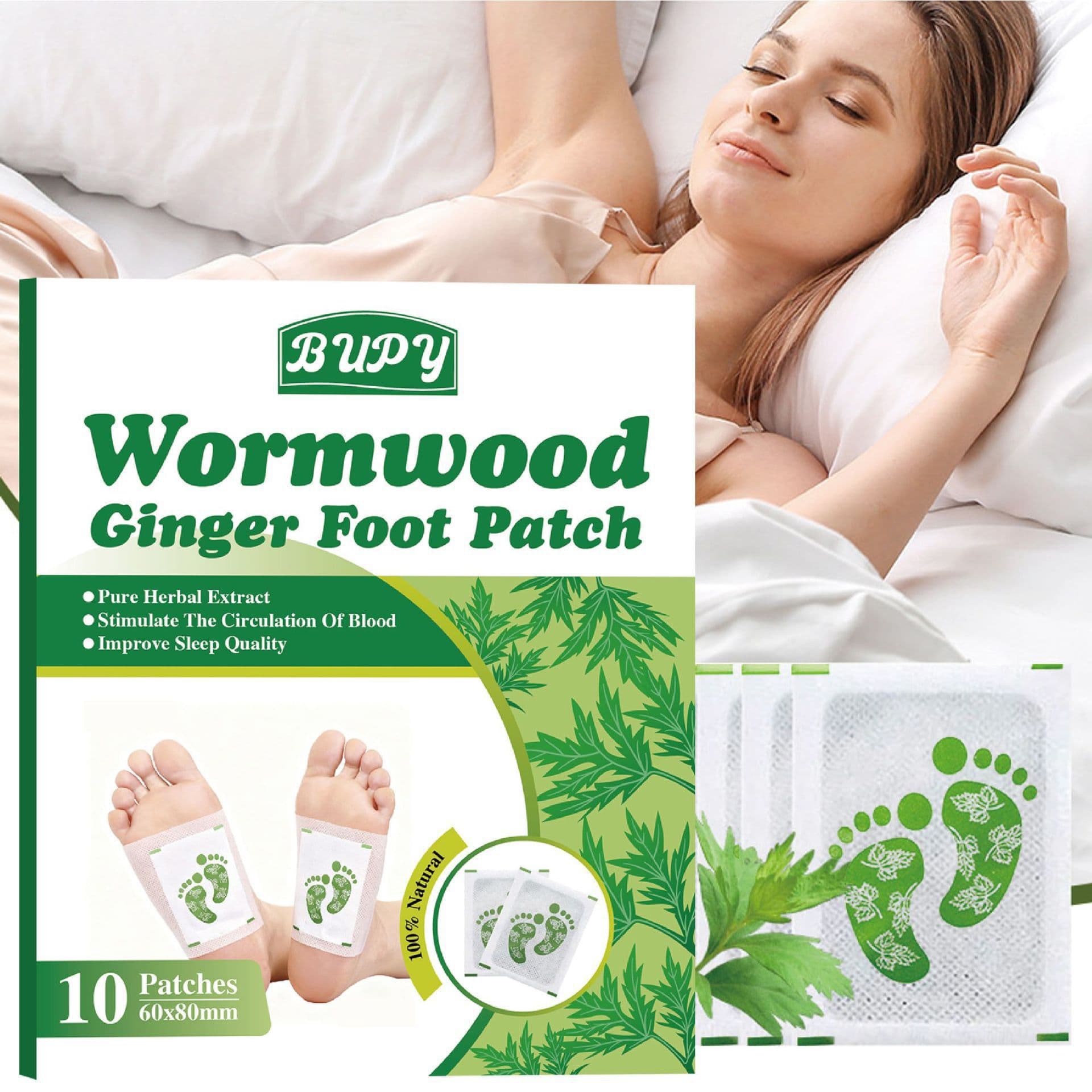 BUPY Mugwort Ginger Foot Patch for Dampness Relief and Improved Sleep Quality - Foot Care Mugwort Ginger Foot Patch