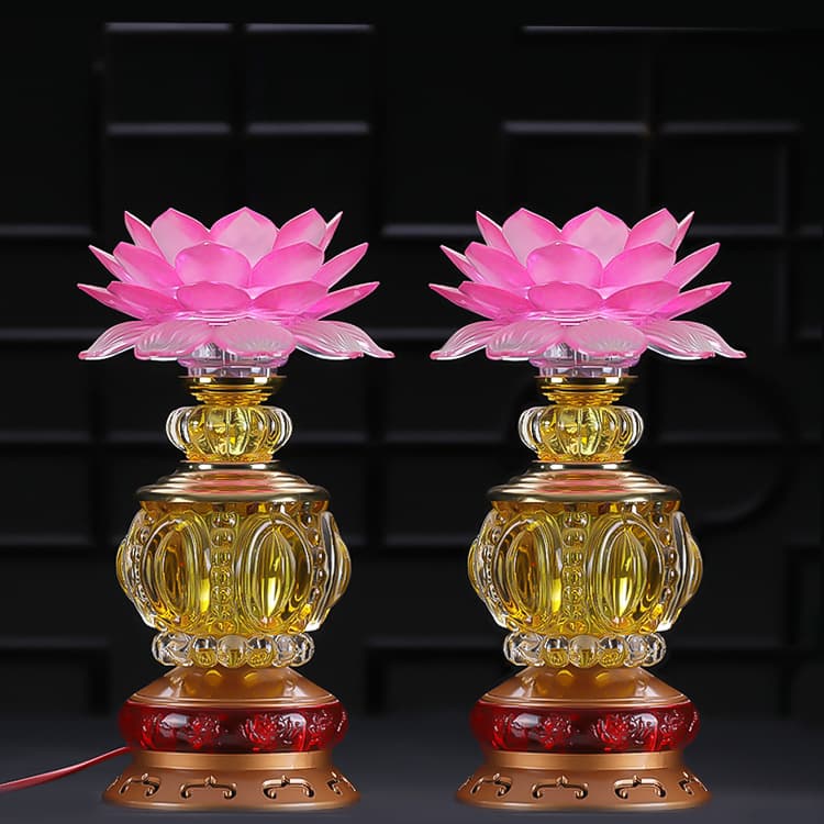Buddhist Supplies LED Lotus Lamp Household Buddha Offering Guanyin Buddhist Lamp Seven-Color Changing Lotus Eternal Light