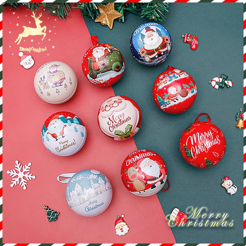 Tinplate spherical Christmas gift wrapping box, wedding tin box, kindergarten candy box, Christmas Eve decoration.