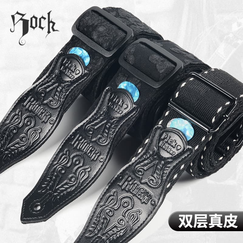 Genuine Leather Guitar Strap for Acoustic Guitar Electric Guitar Bass Crossbody Jacquard Embroidery Cotton Professional Shoulder Strap