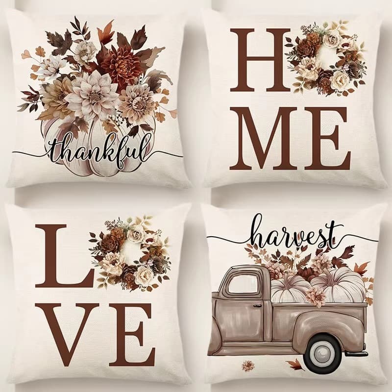 2026 Cross-border Thanksgiving Plant Flowers Pillow Cases Home Decoration Sofa Cushions Living Room Bedroom Cushions Wholesale