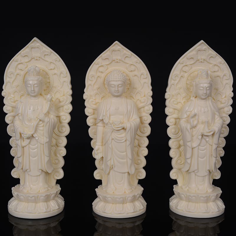 Ivory Nut Three Saints of the West Amitabha Mahasthamaprapta Guanyin Bodhisattva Figurine Ornament