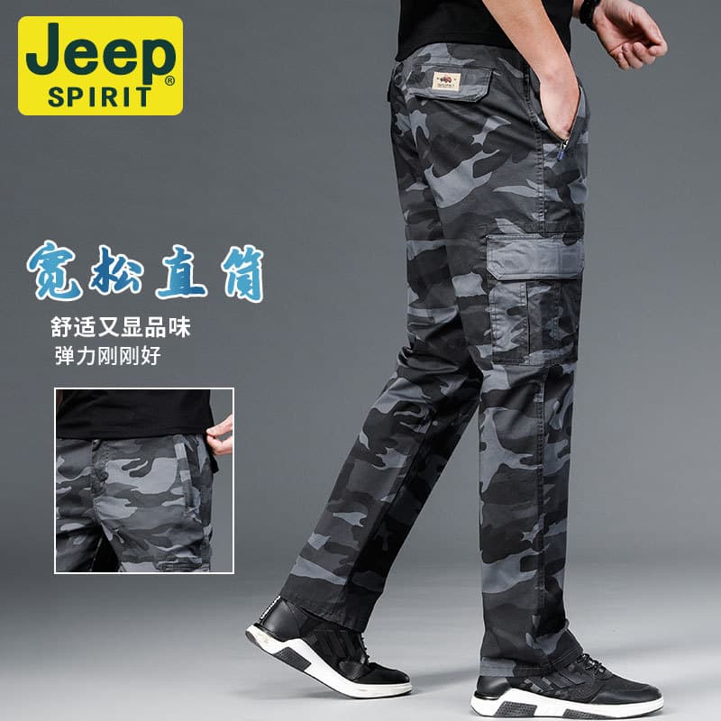 JEEP SPIRIT Camouflage Cargo Pants Multi-Pocket Men's Long Pants Loose Fit Large Size Spring Summer Thin Outdoor Casual Pants