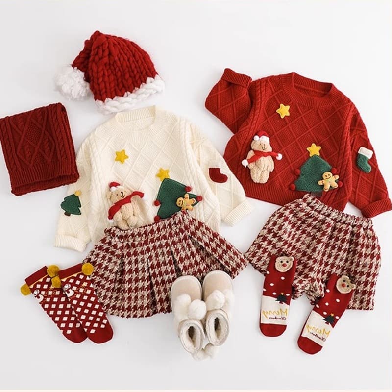 Girls' Fashionable Christmas and New Year Sweaters 2026 Autumn and Winter New Thickened Knitwear Warm Trendy Baby Clothing
