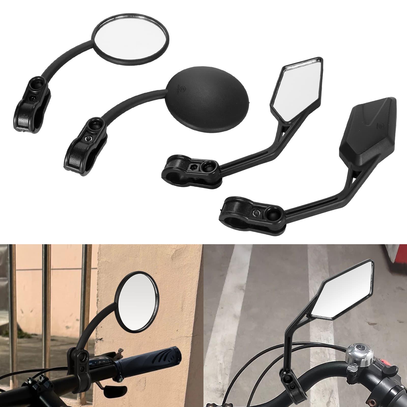 Mountain bike rearview mirror electric vehicle high-definition flat 360-degree adjustable reflector reversing mirror riding accessories