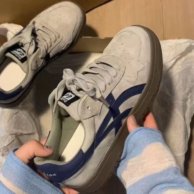 Maillard Style Niche Gray-Blue German Training Shoes Women's 2024 Autumn New Chunky Sole Genuine Leather Retro Casual Sports Board Shoes Trendy