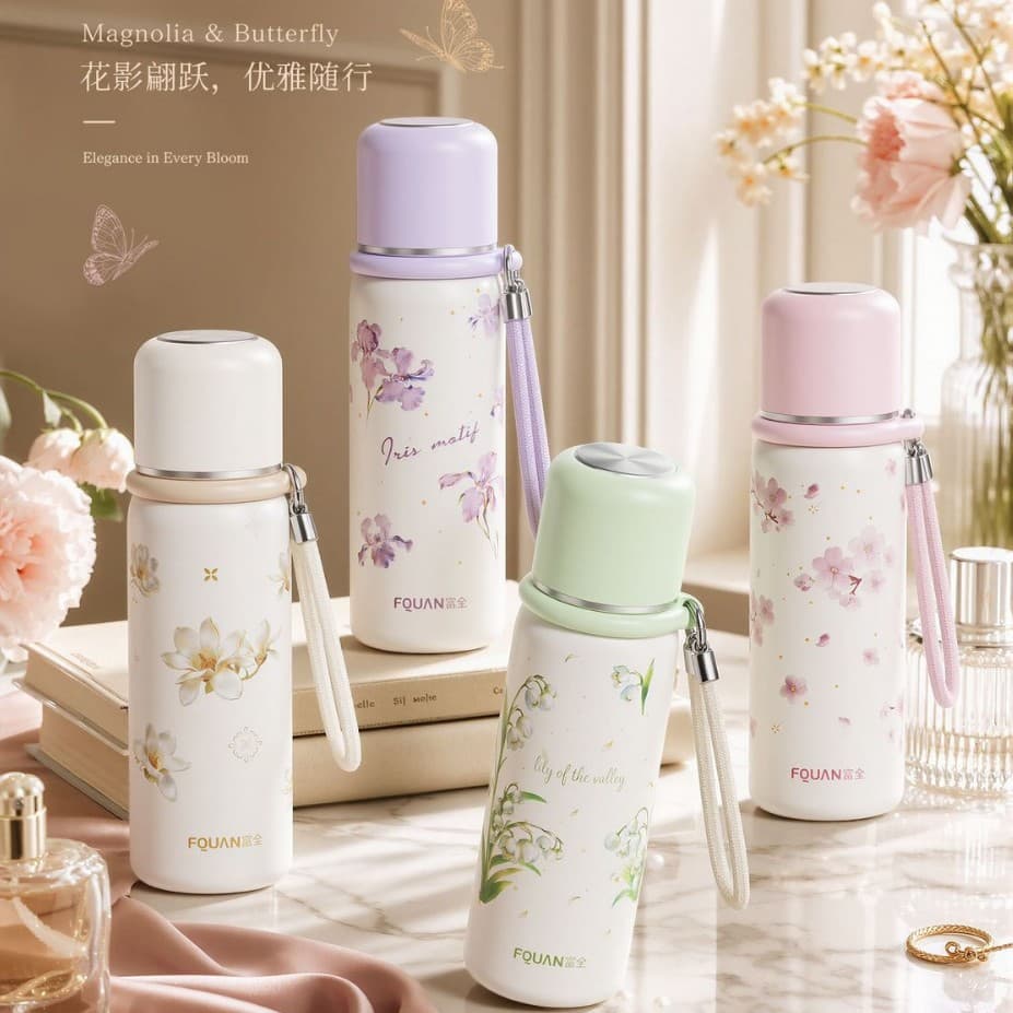 Fuquan Fanhua Series Fanyuan Thermos Cup Portable Flower Printed Water Cup Stainless Steel Water Cup High-Looking