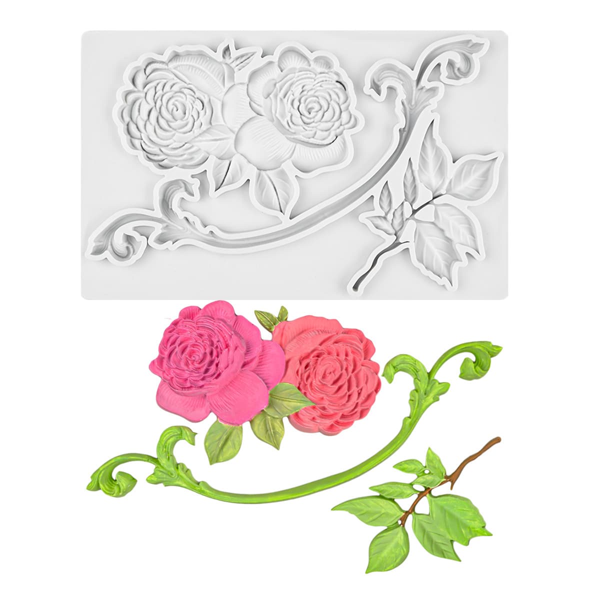 Rose Peony Flower Baking Fondant Silicone Mold Branch Vine Gum Paste Chocolate Cake Baking Mold