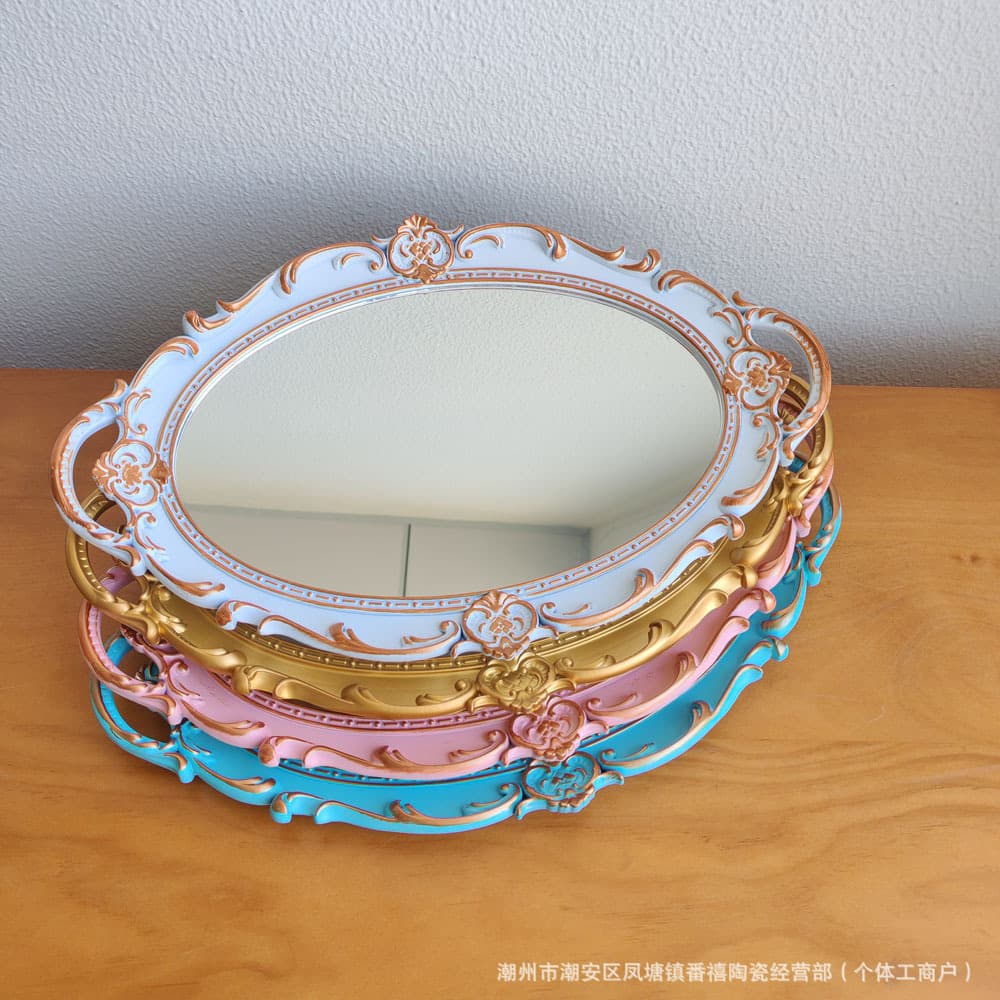 Cross-border hot selling Amazon mirror glass tray decorative jewelry storage wedding tray new ins style tray