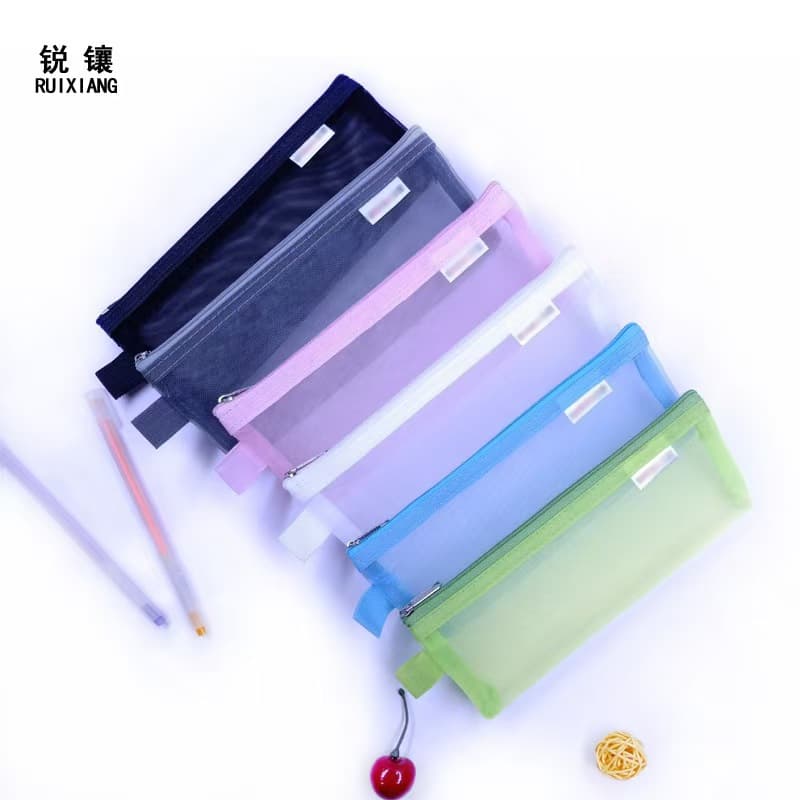 Simple pencil bag, universal transparent mesh mesh exam pencil bag, large capacity stationery bag, storage document bag