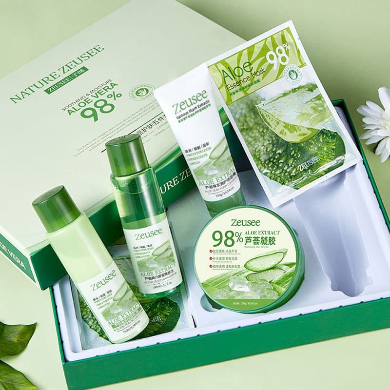 Aloe Vera Skincare 5-Piece Gift Set, Post-Sun Hydrating & Moisturizing Skincare Set, Cosmetics Wholesale