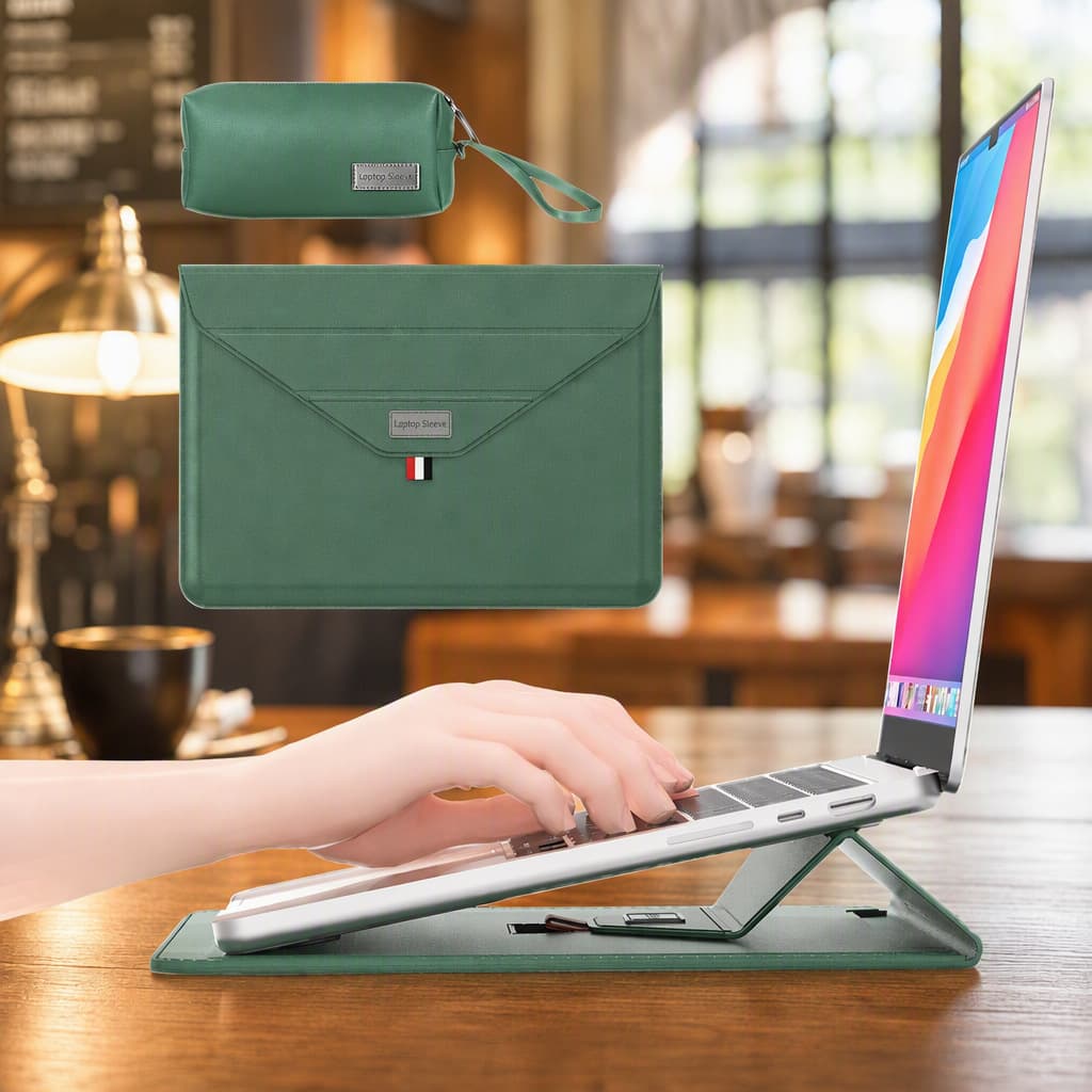 Apple Huawei MacBook Sleeve Case with Stand and Mouse Pad, PU Leather 15-inch Laptop Protective Cover