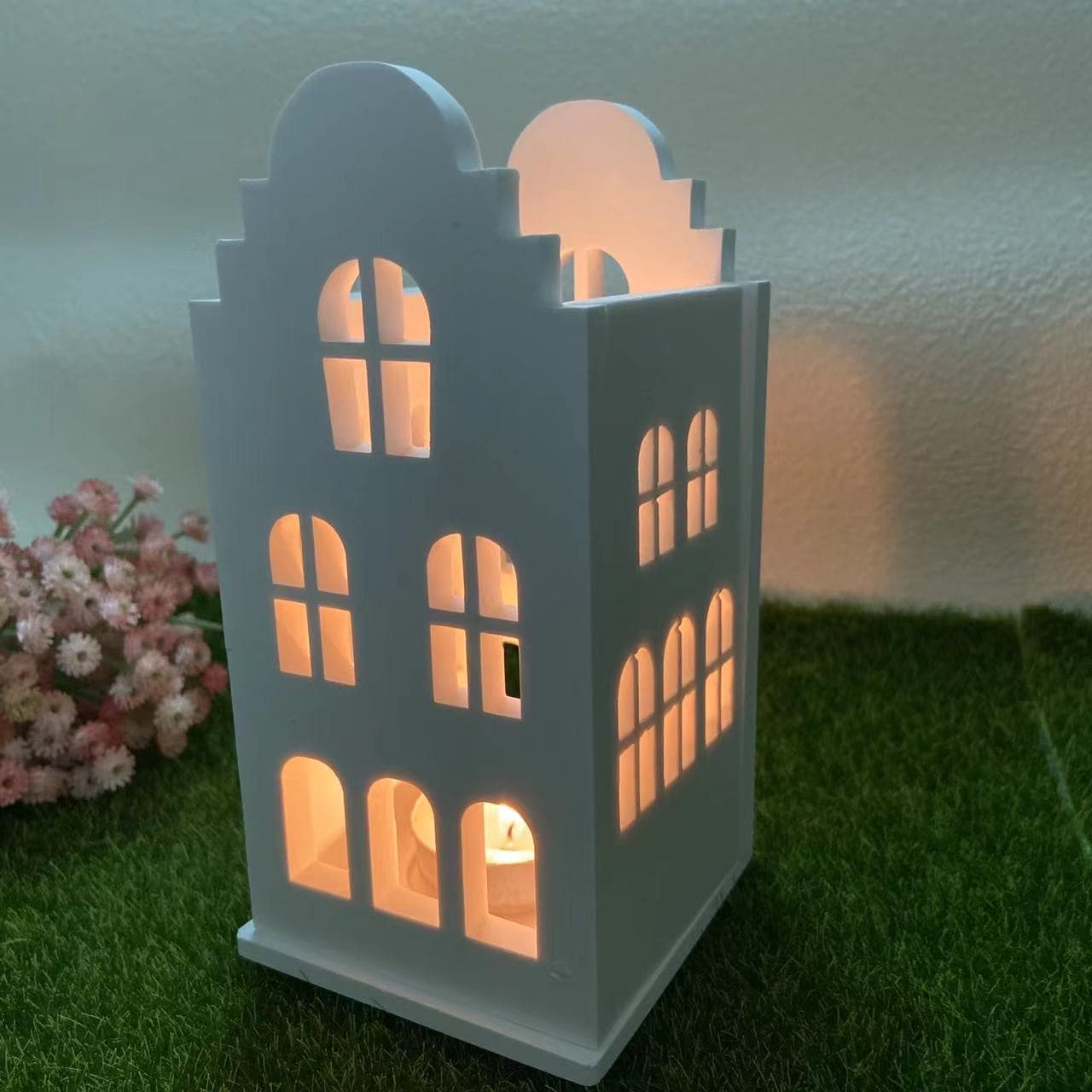 Gothic House Two-Piece Silicone Mold Set with Arched Window Ornament Decoration for Candle Holder Plaster Candle Mold