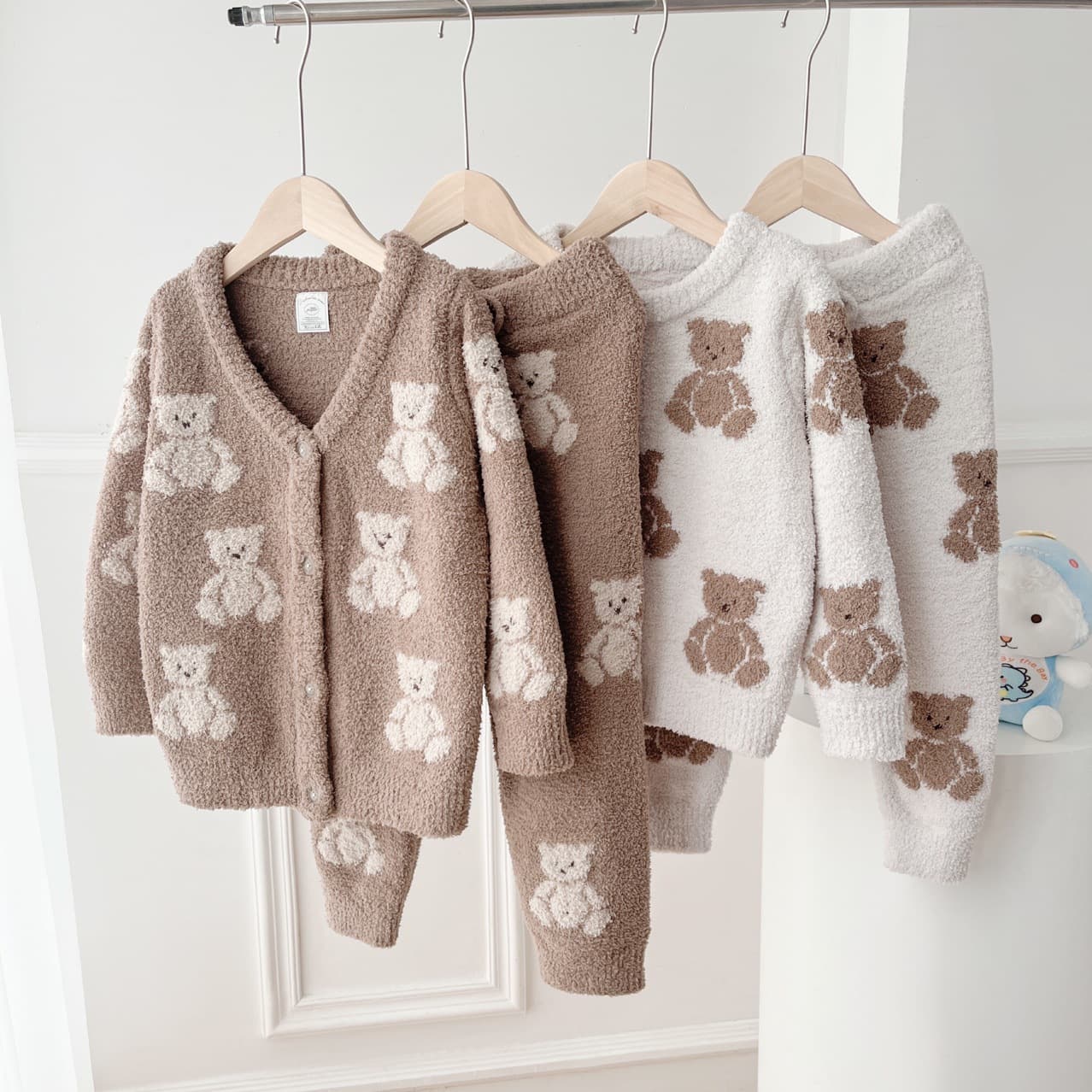 New Winter GP Pique Half-Cord Children's Pajamas Soft Plush Jacquard Bear Boys and Girls Baby Homewear