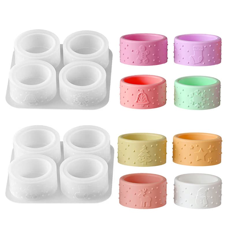 DIY Epoxy Christmas Relief Four-Grid Round Candle Cup Mold Scented Plaster Candle Holder Storage Cup Silicone Mold
