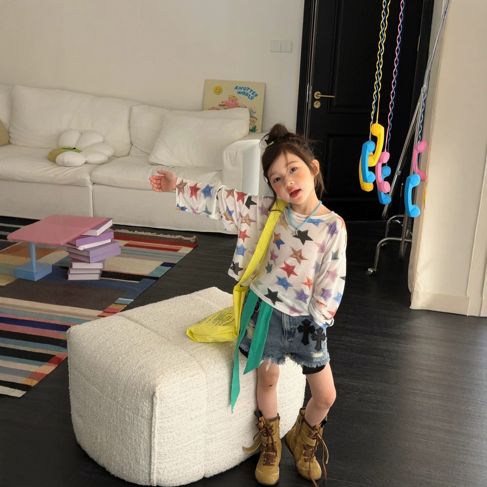 2026 Summer New Kids Clothing Korean Style Girls Colorful Five-Point Star Long-Sleeve UV Protection T-Shirt Thin Long-Sleeve Tee
