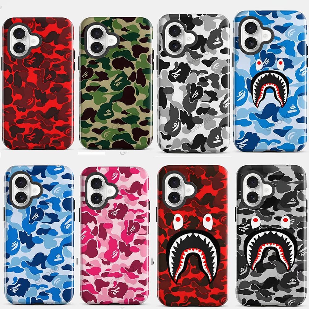 Amazon Hot Selling Camo Shark Phone Case for iPhone 17 Pro Max Frosted Film Case iPhone 16 Dual Layer Protective Case