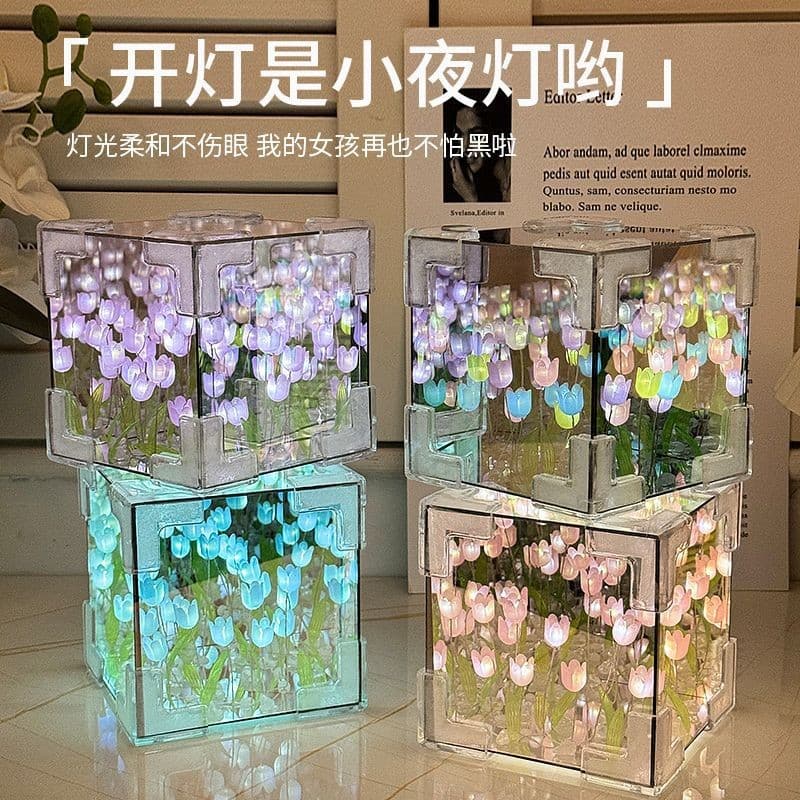 Tulip Magic Cube Night Light DIY Material Kit - Qixi Festival Gift for Girlfriend and Couples