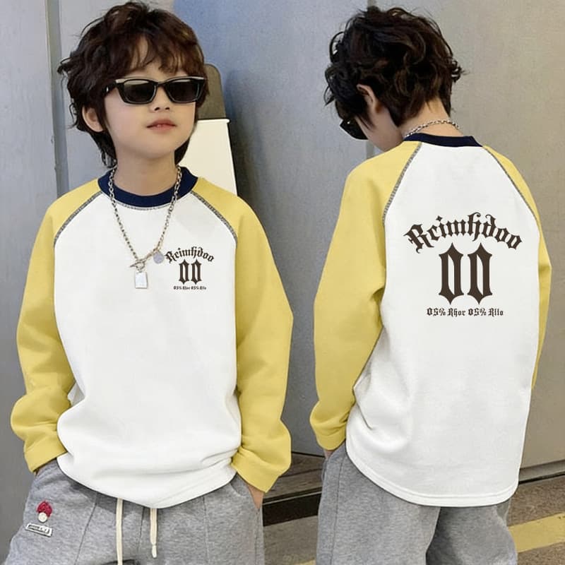 Korean Style Boys Casual Patchwork Long Sleeve T-Shirt Spring Autumn New Children's Wear Handsome Loose Contrast Color Base Layer