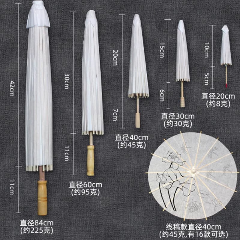 Blank Oil-paper Umbrella DIY Craft Material for Kindergarten Children's Hand-painting and Coloring, White Ancient-style Prop